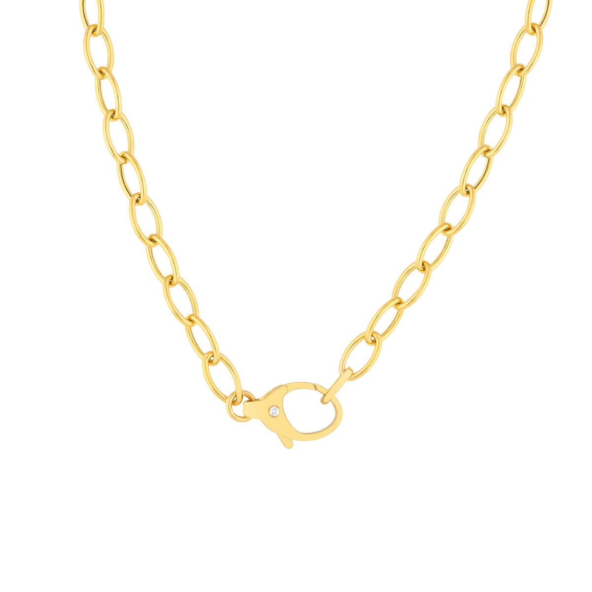 Diamond Pear Lock Oval Link Chain 14K Yellow Gold