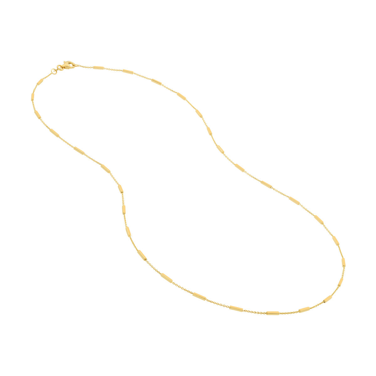 Bar Station Cable Chain 14K Yellow Gold