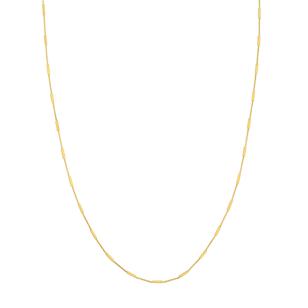 Bar Station Cable Chain 14K Yellow Gold