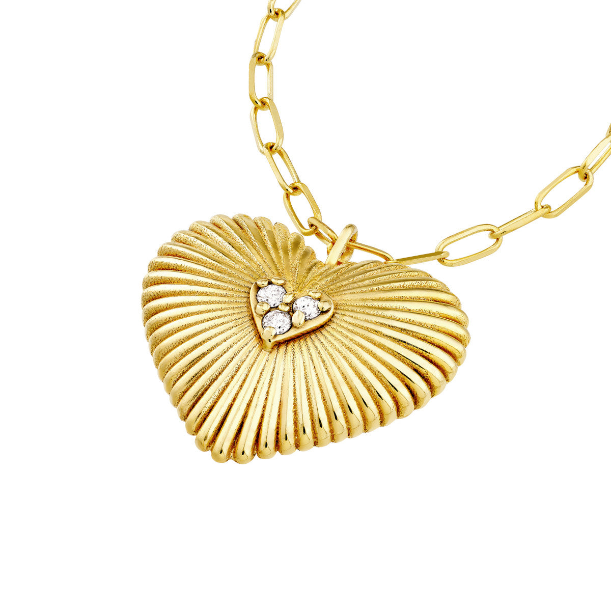 Diamond Radiant Heart Pendant Necklace in 14K Yellow Gold