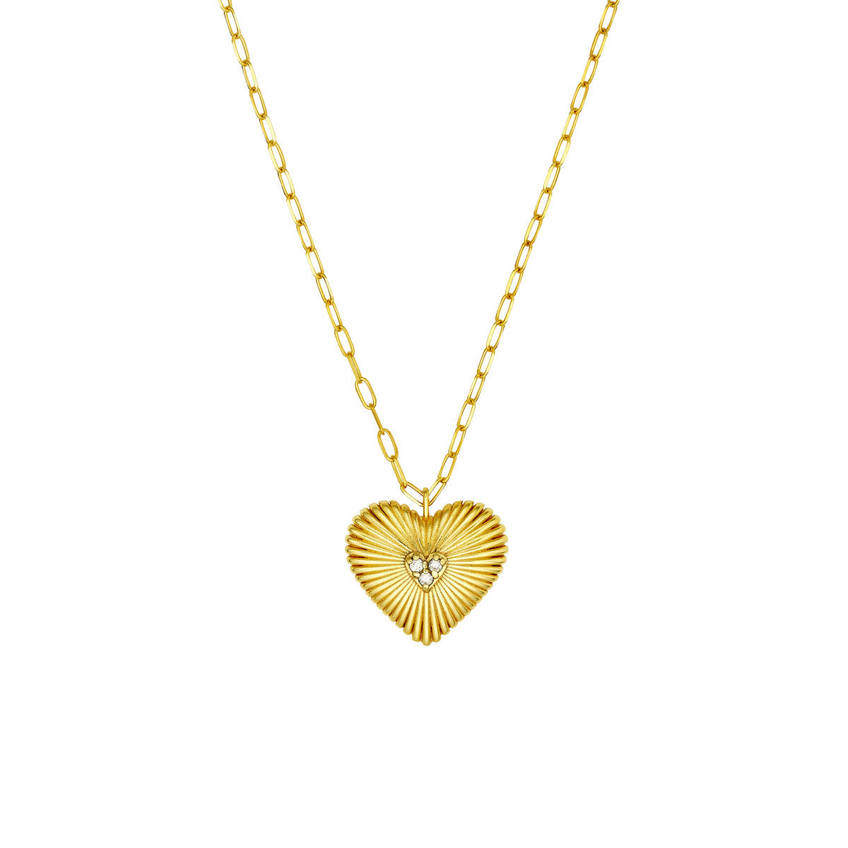 Diamond Radiant Heart Pendant Necklace in 14K Yellow Gold