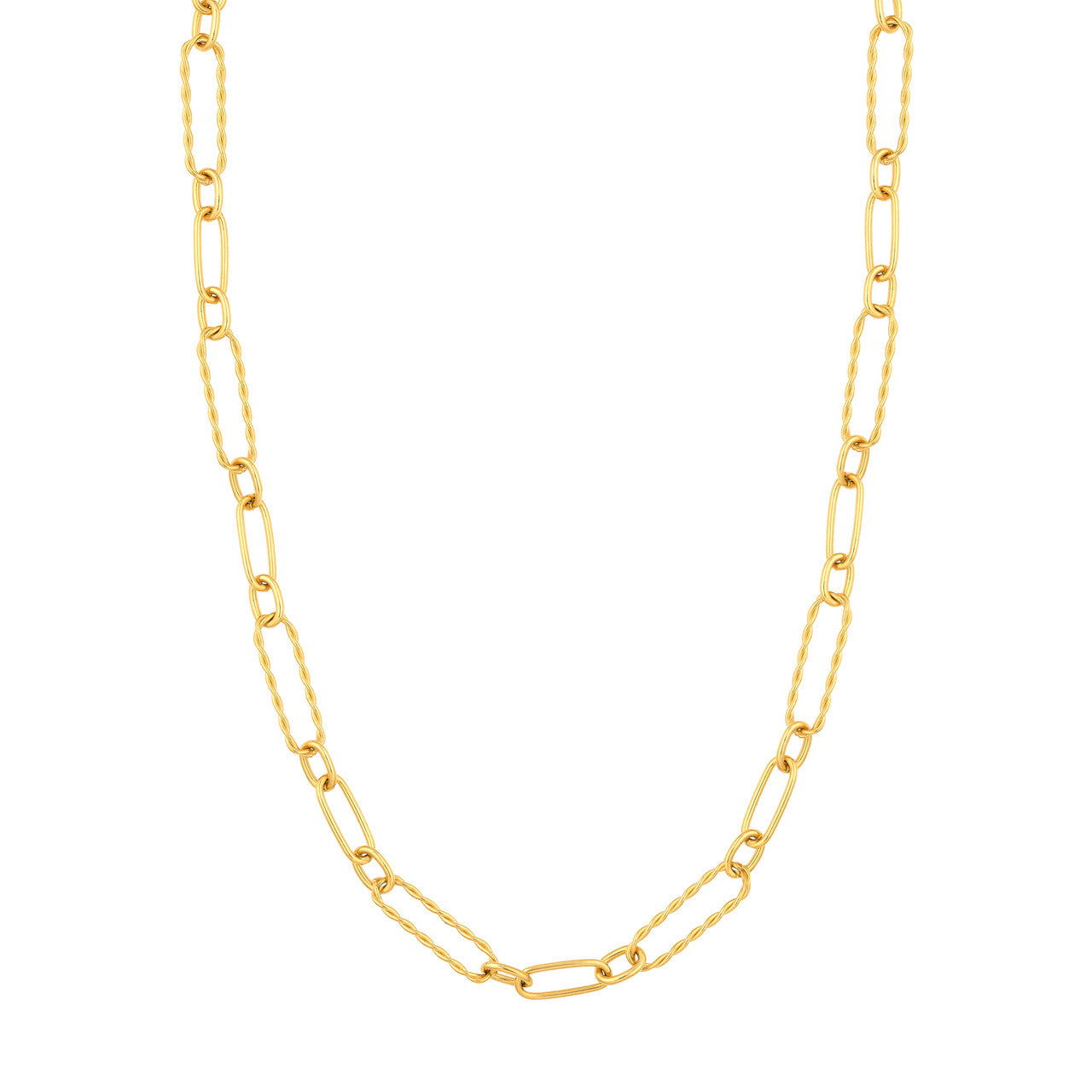 Twist and Polished Oval Link Necklace 14k Yellow Gold