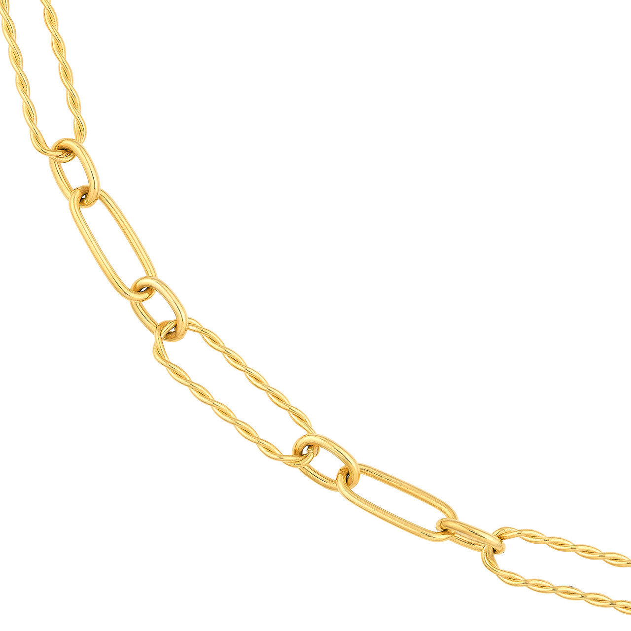 Twist and Polished Oval Link Necklace 14k Yellow Gold