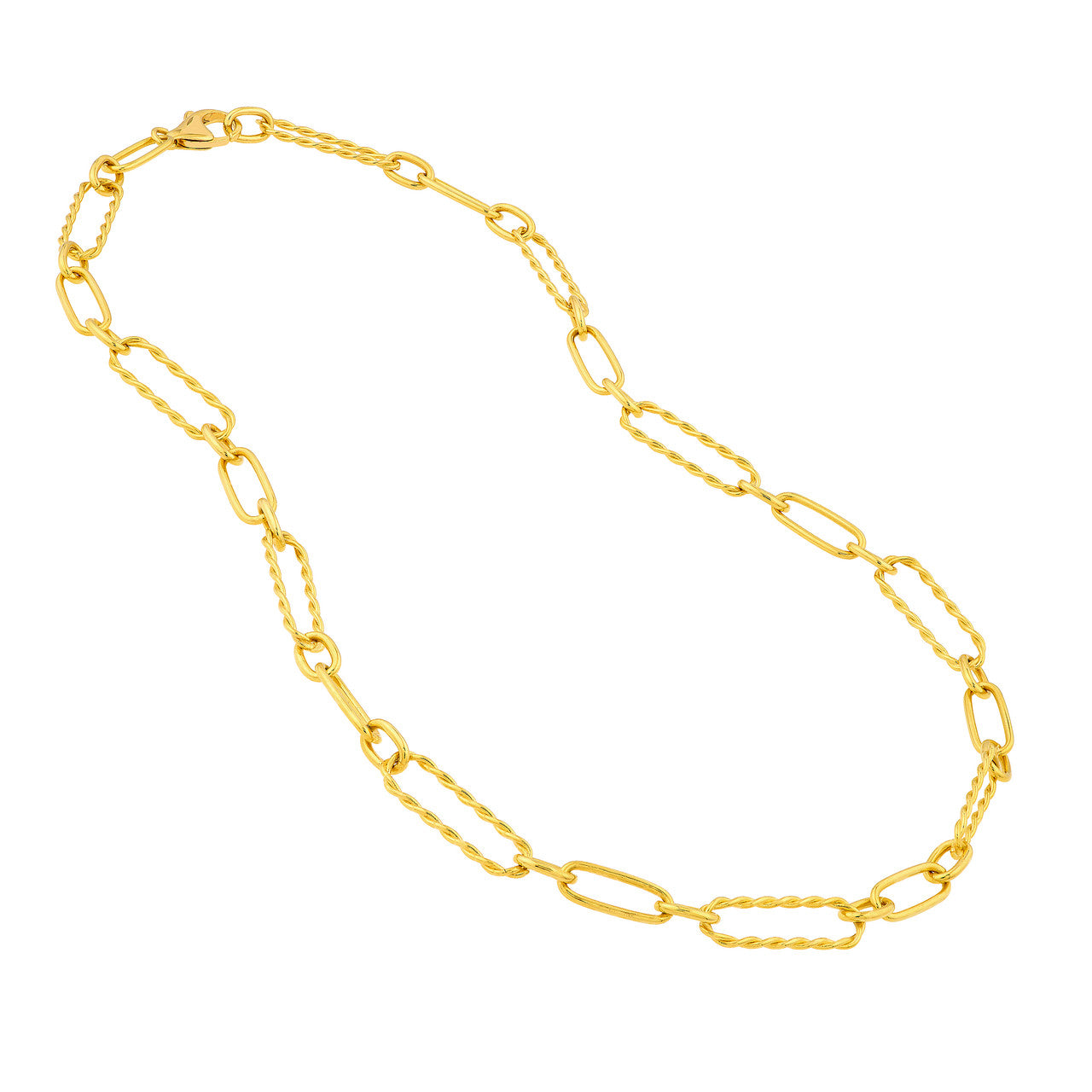 Twist and Polished Oval Link Necklace 14k Yellow Gold