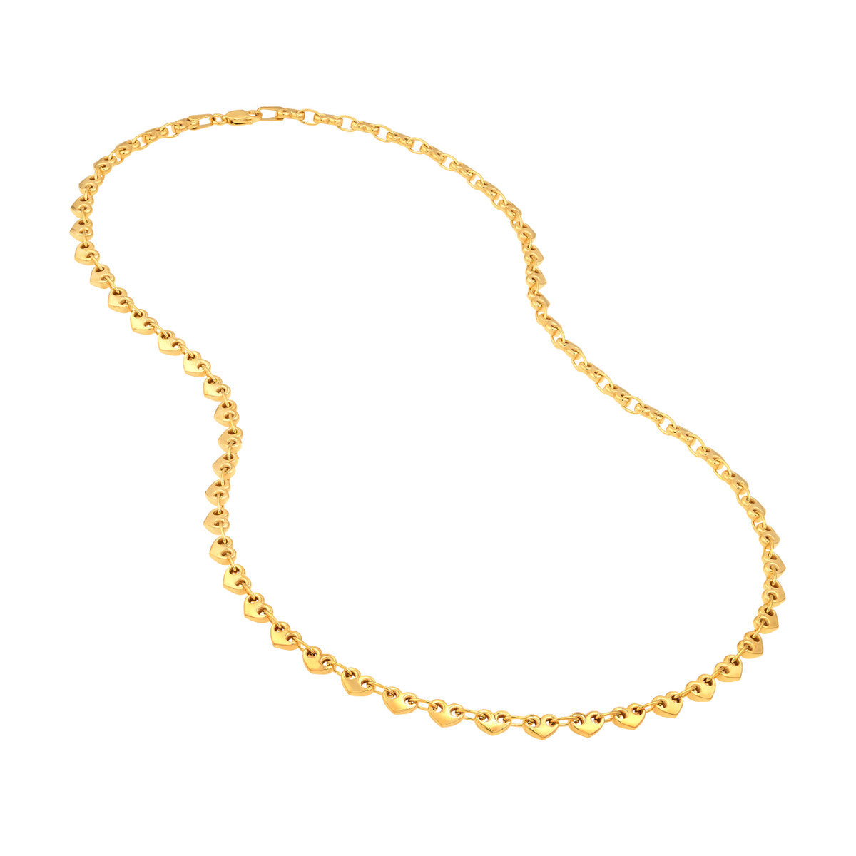 Solid Small Heart Link Chain 14K Yellow Gold