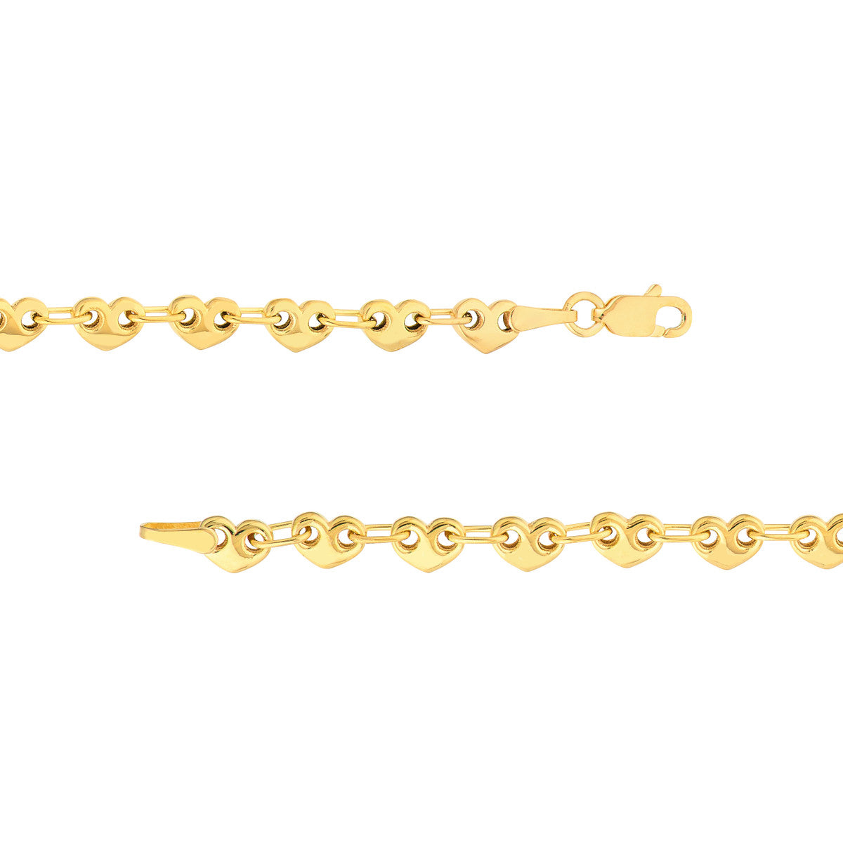 Solid Small Heart Link Chain 14K Yellow Gold