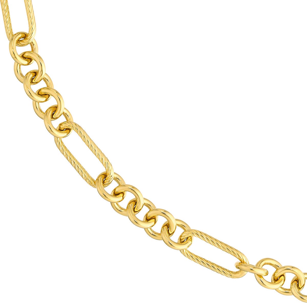 Handmade Textured Oval Rolo Necklace 14K Yellow Gold