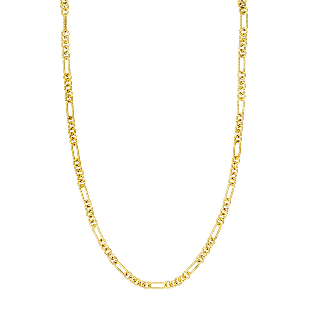 Handmade Textured Oval Rolo Necklace 14K Yellow Gold