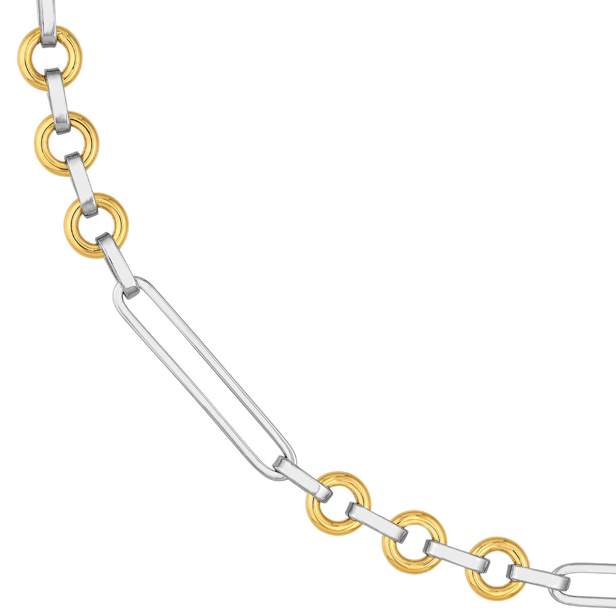 Two Tone Oval Link With Rolo Link Necklace 14K Gold