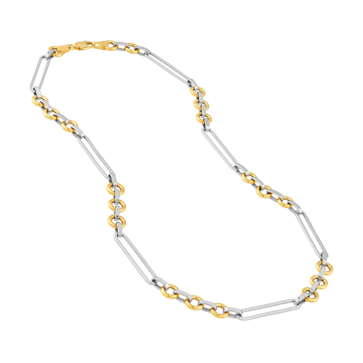 Two Tone Oval Link With Rolo Link Necklace 14K Gold