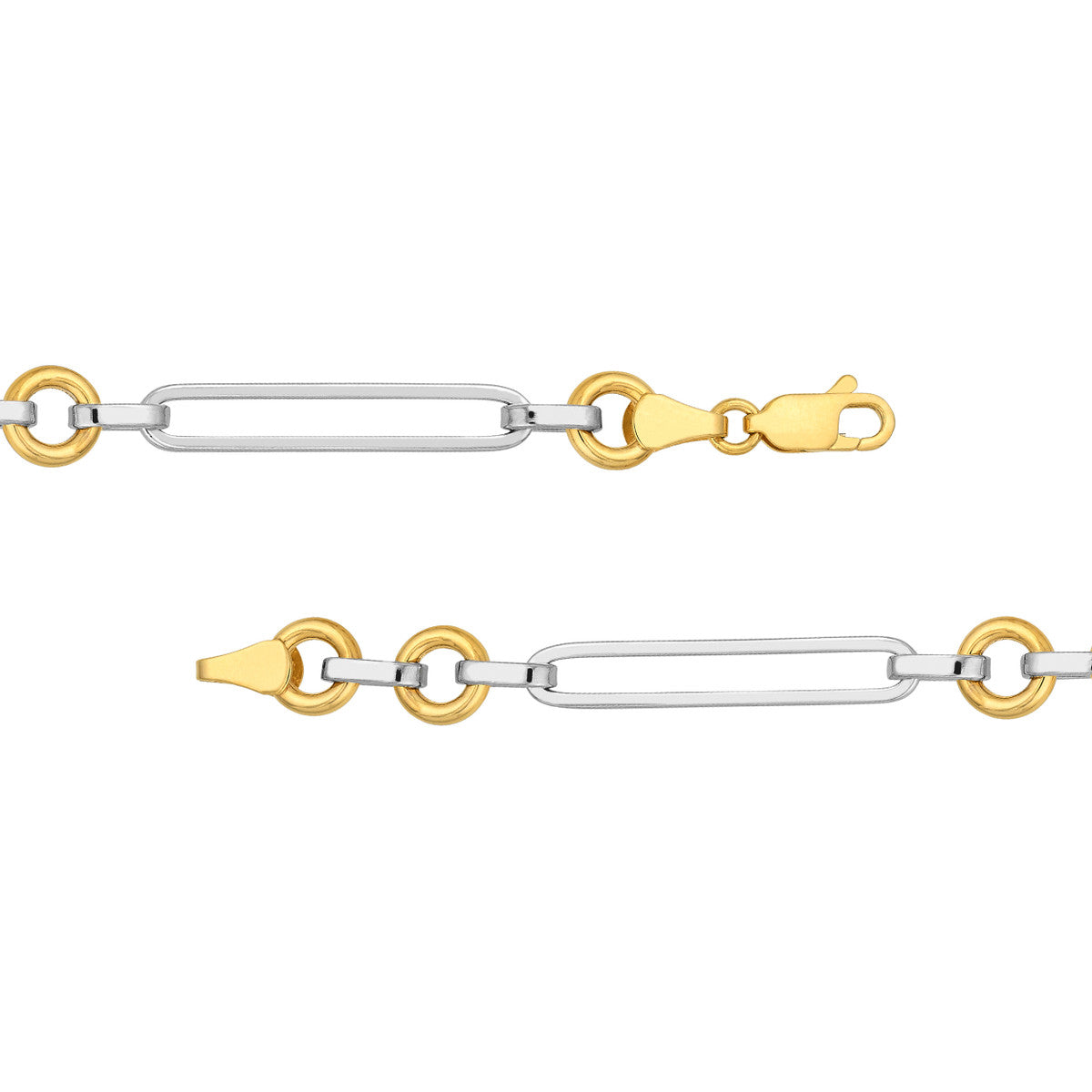 Two Tone Oval Link With Rolo Link Necklace 14K Gold