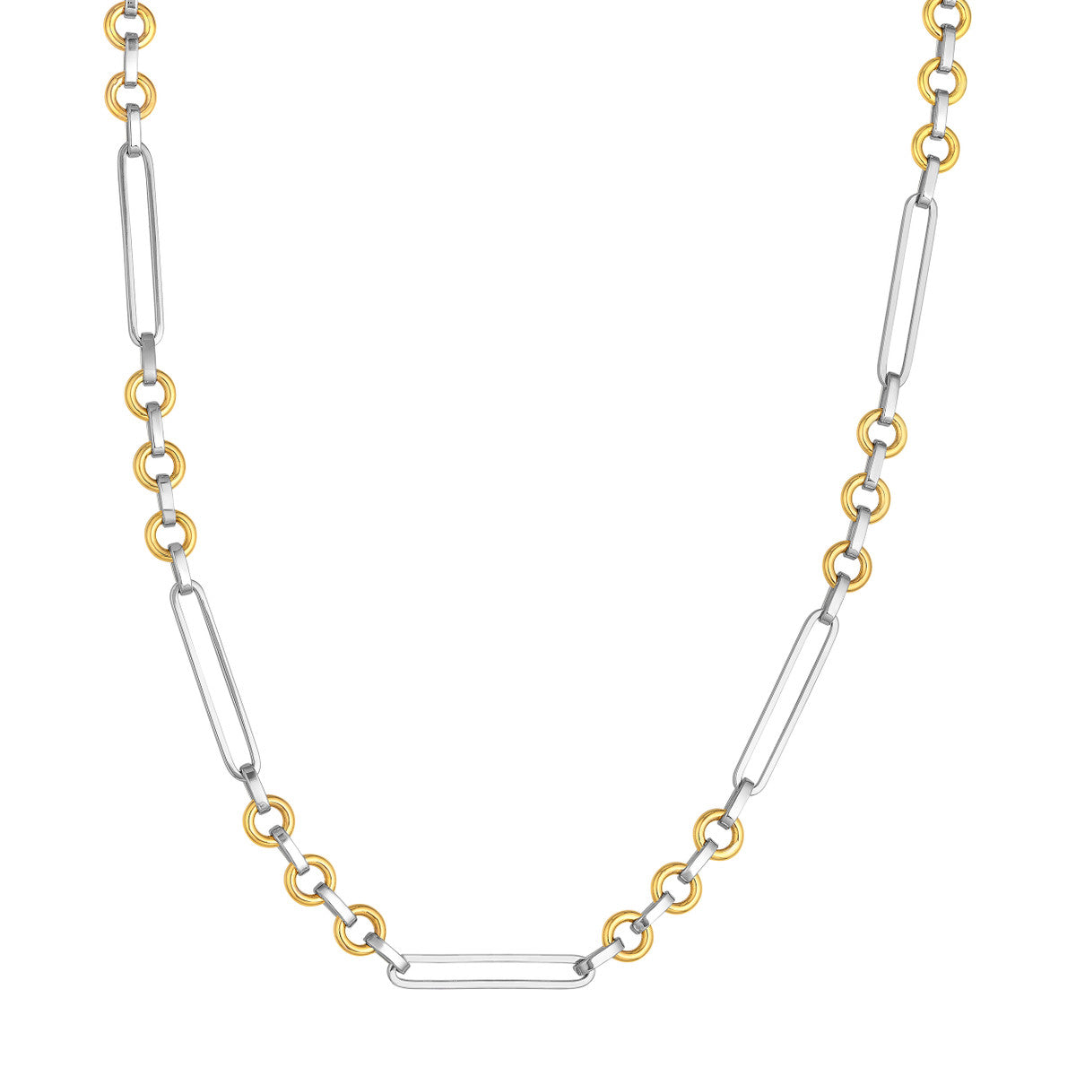 Two Tone Oval Link With Rolo Link Necklace 14K Gold