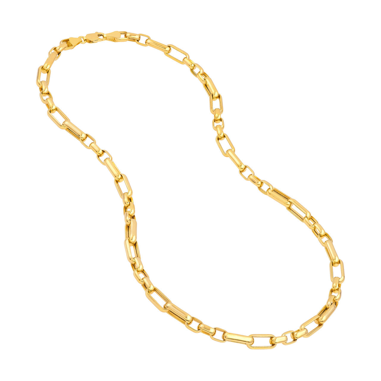 Hollow Handmade Oval Link Chain in 14K Yellow Gold