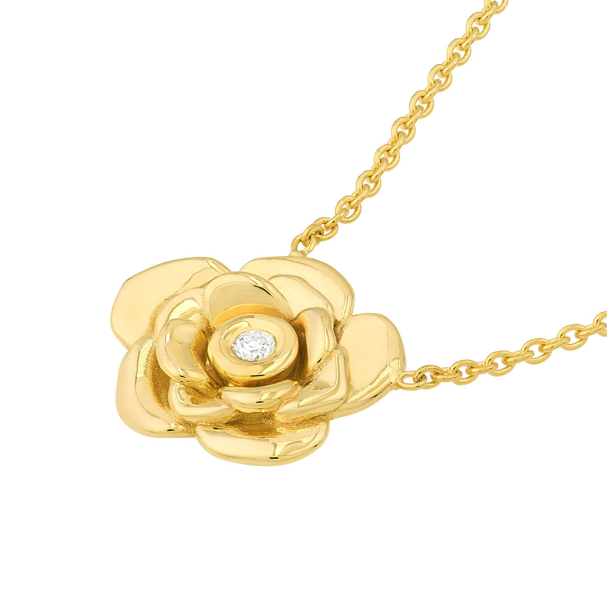 3D Rose Station Necklace 14K Yellow Gold