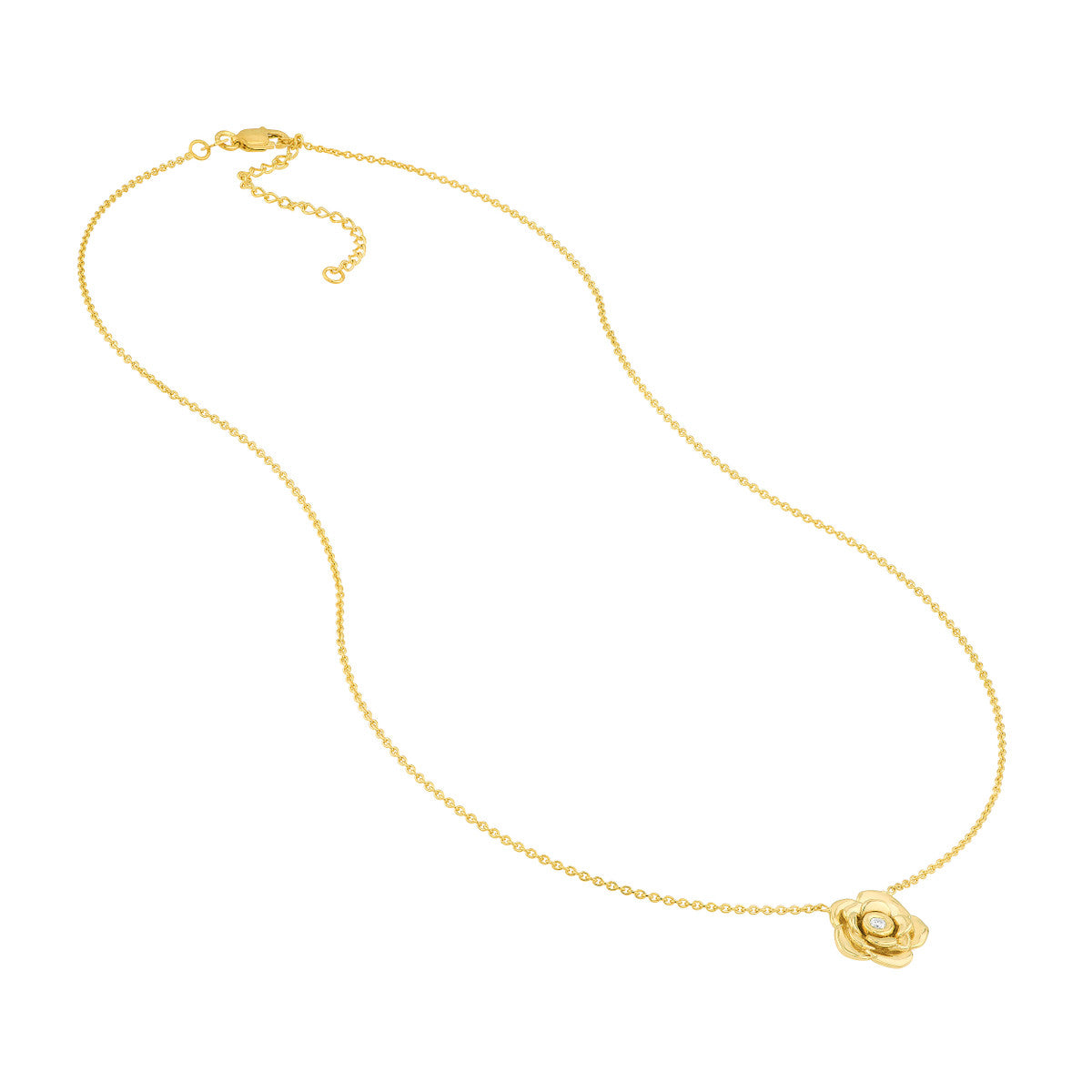 3D Rose Station Necklace 14K Yellow Gold