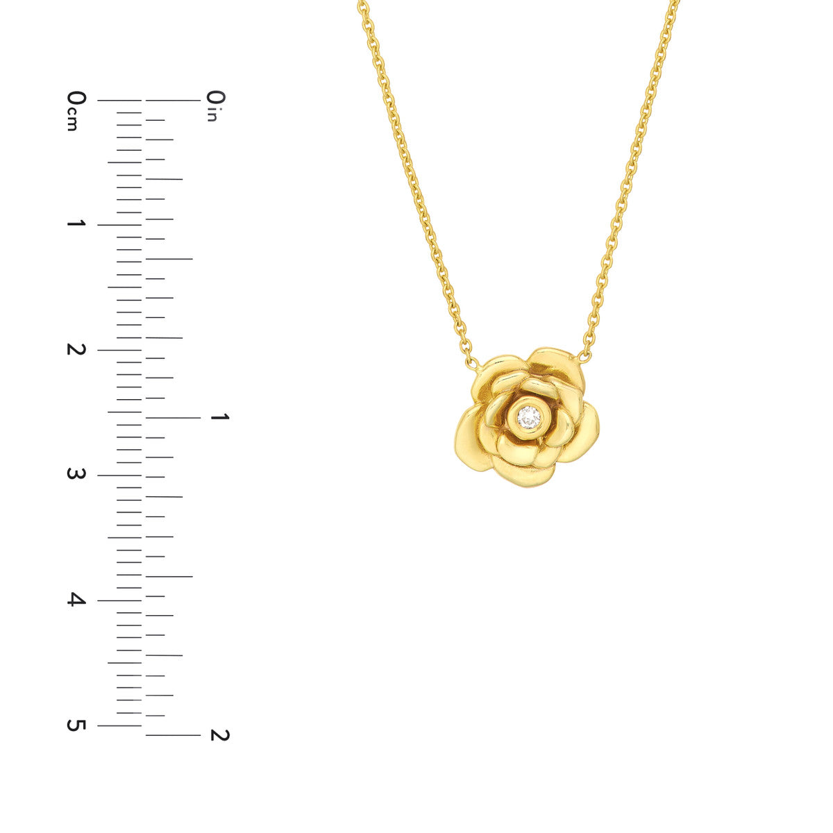 3D Rose Station Necklace 14K Yellow Gold