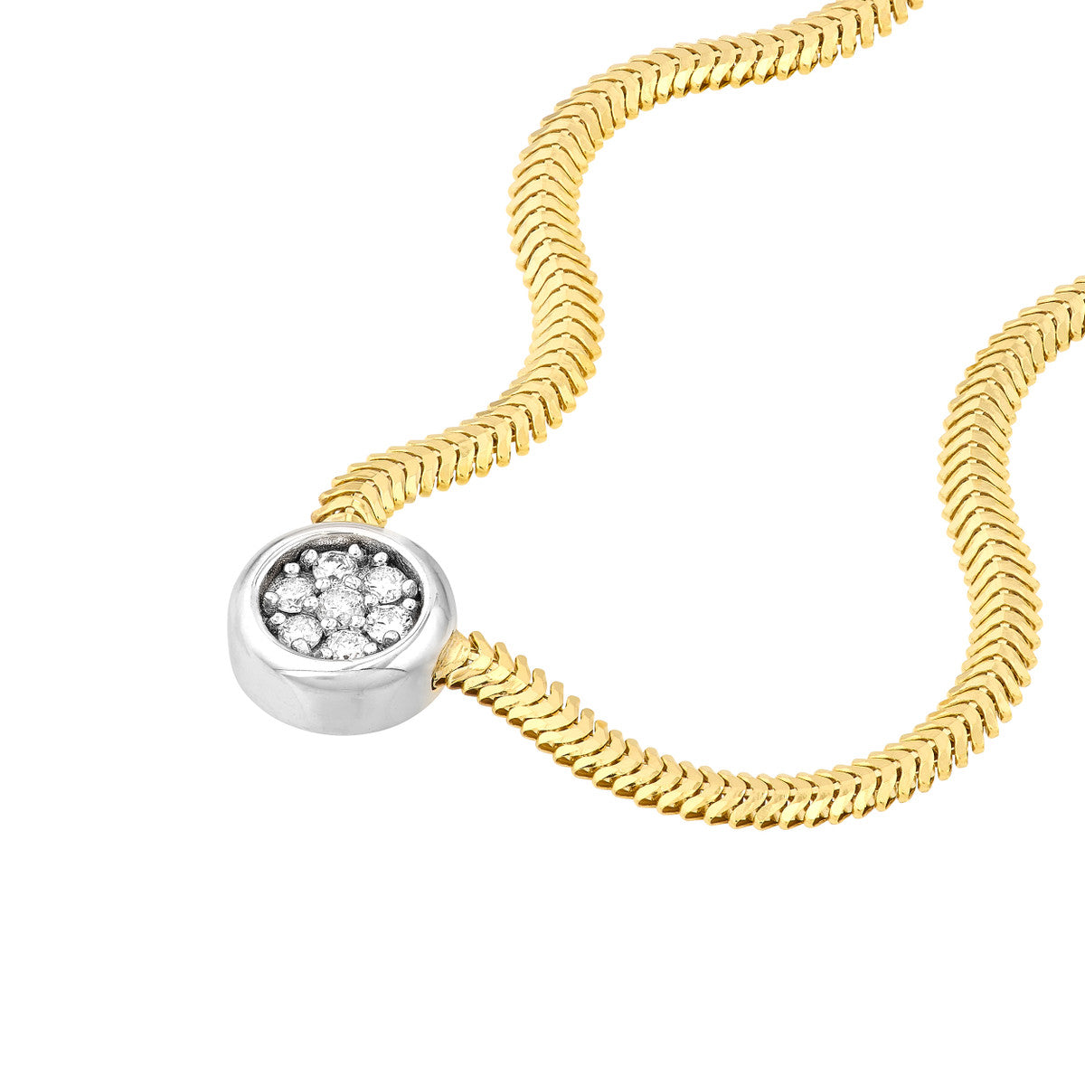 Two Tone Diamond Pendant Snake Necklace 14K Two-tone Gold