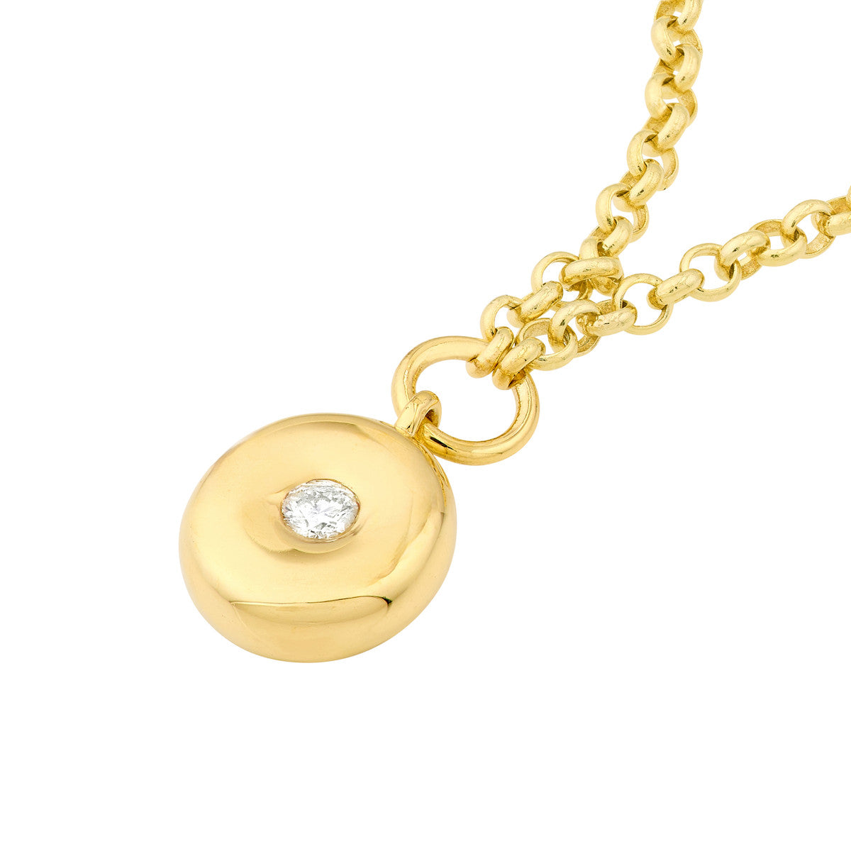 Diamond Puff Charm Rolo Necklace 14K Yellow Gold