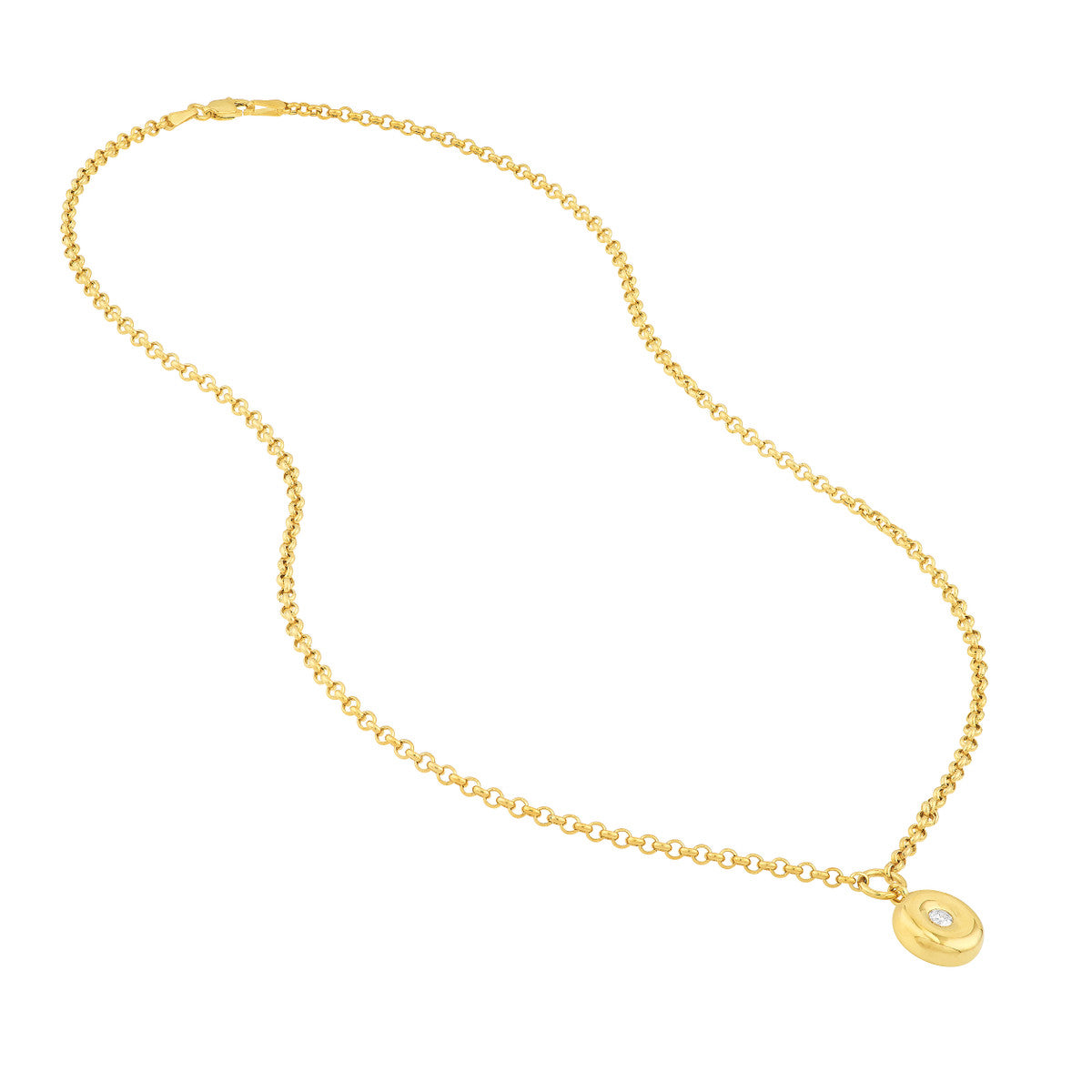 Diamond Puff Charm Rolo Necklace 14K Yellow Gold