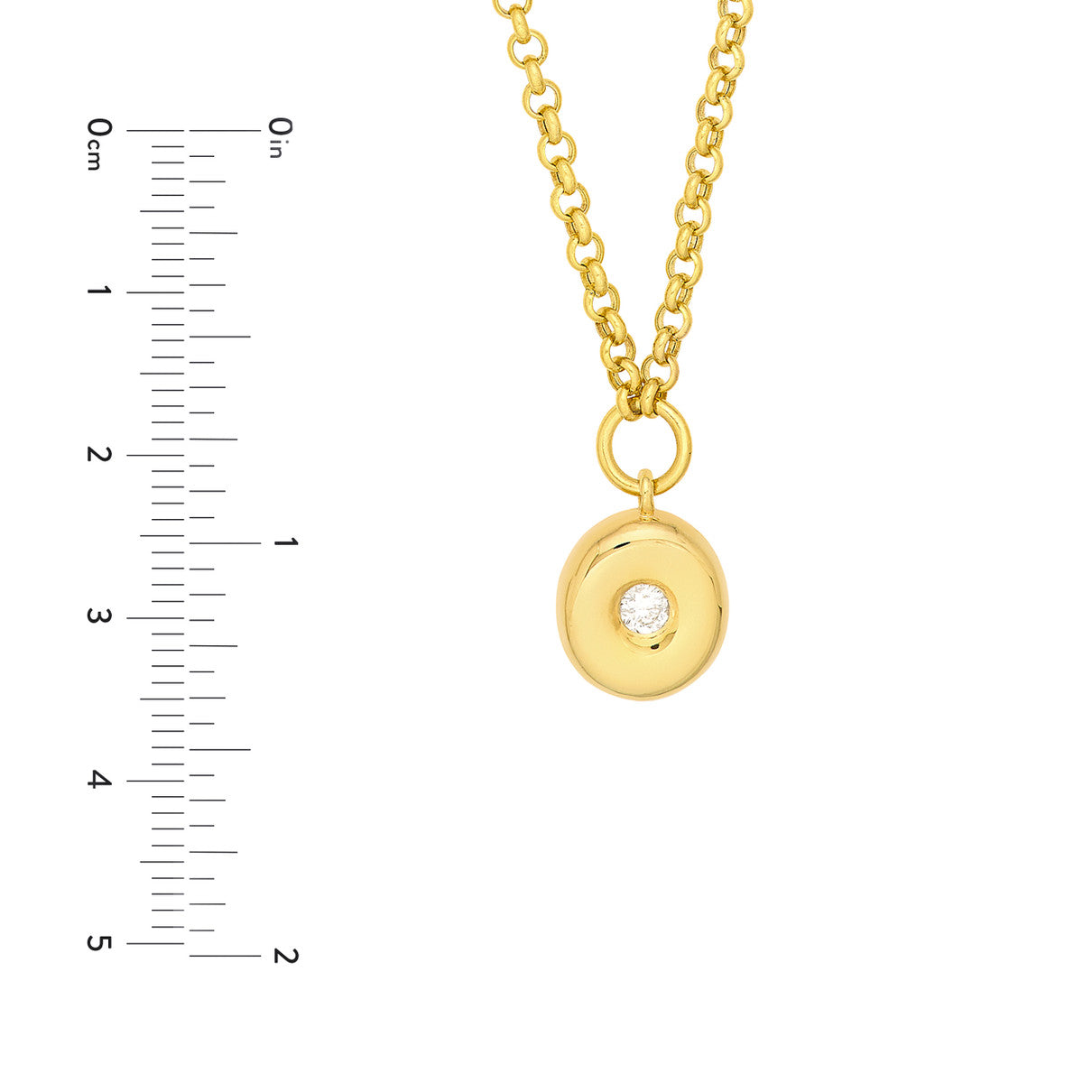 Diamond Puff Charm Rolo Necklace 14K Yellow Gold
