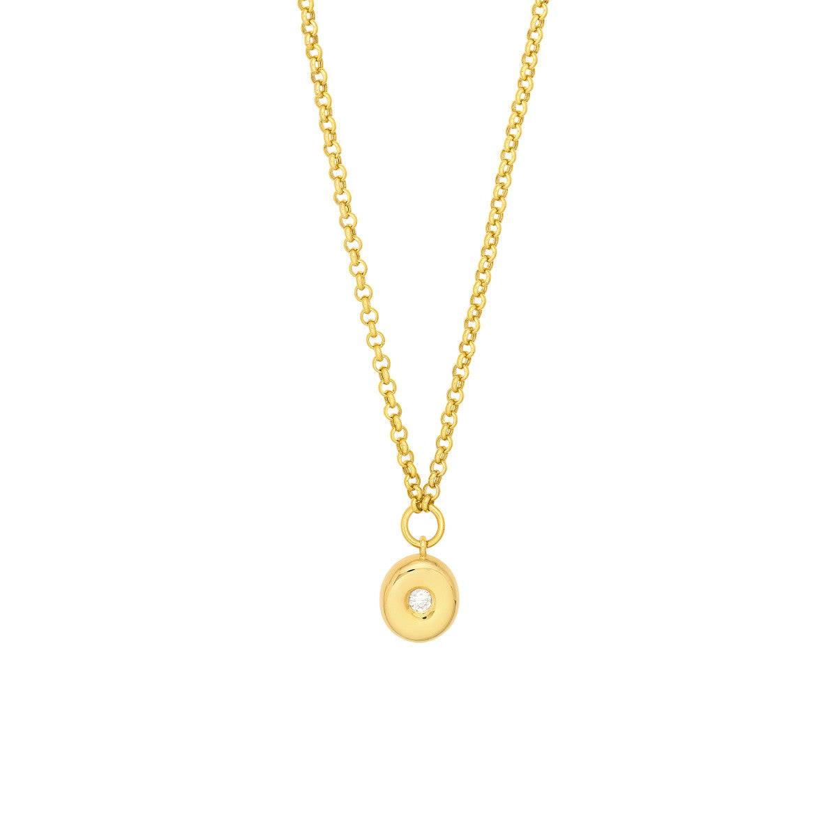Diamond Puff Charm Rolo Necklace 14K Yellow Gold