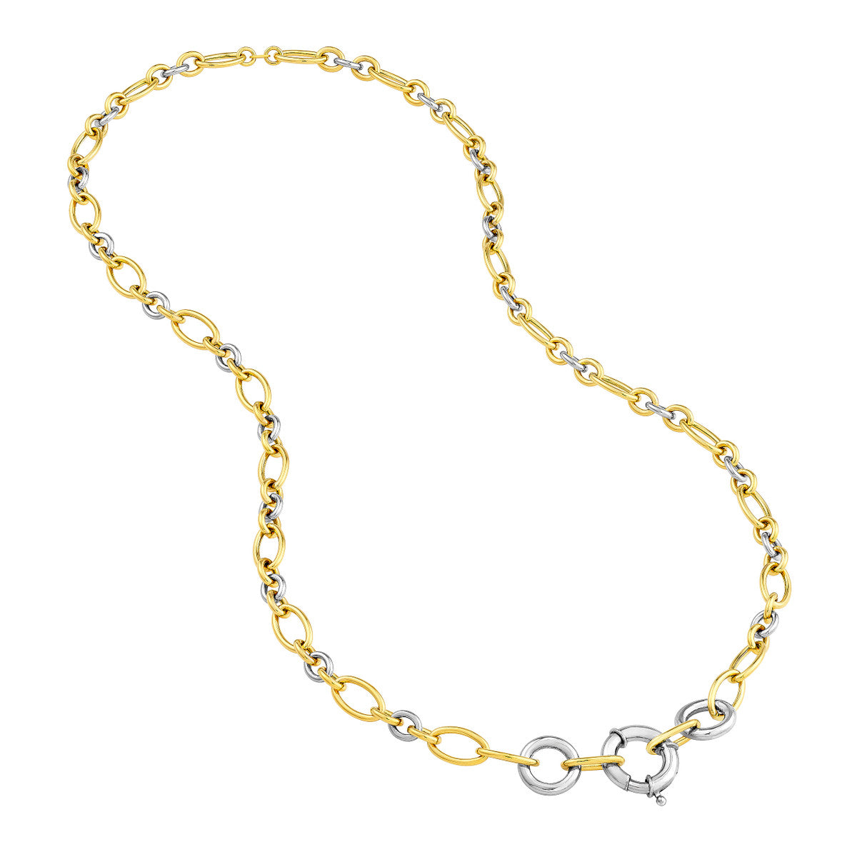 Two Tone Alternate Oval Link Necklace 14K Gold