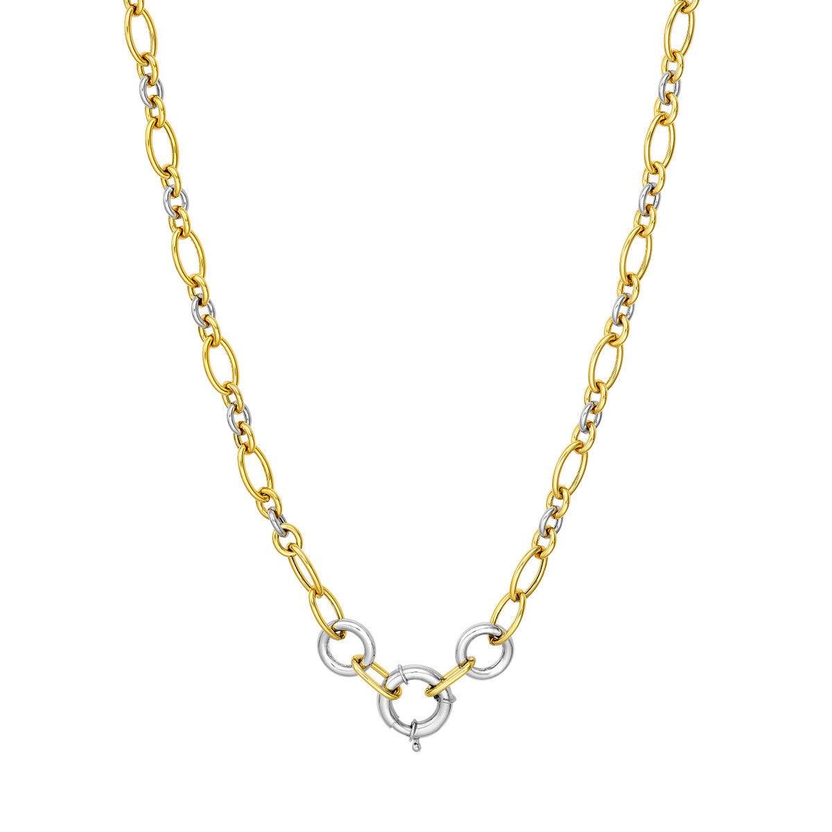 Two Tone Alternate Oval Link Necklace 14K Gold