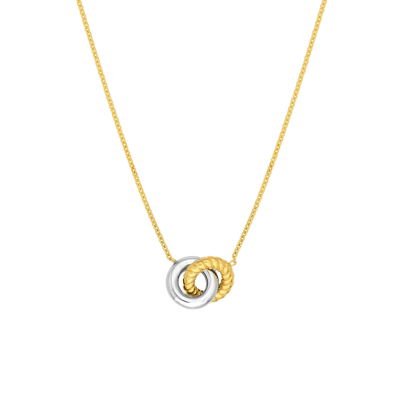 Two Tone Interlocking Circle Necklace 14k Yellow and White Gold