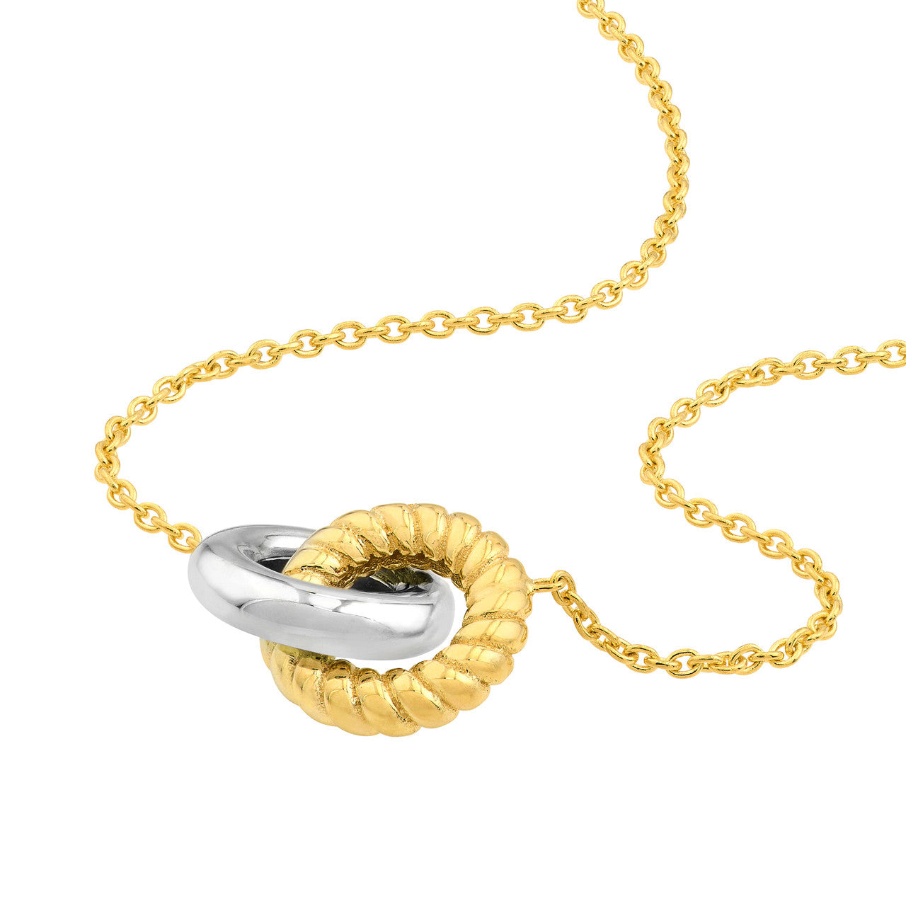 Two Tone Interlocking Circle Necklace 14k Yellow and White Gold