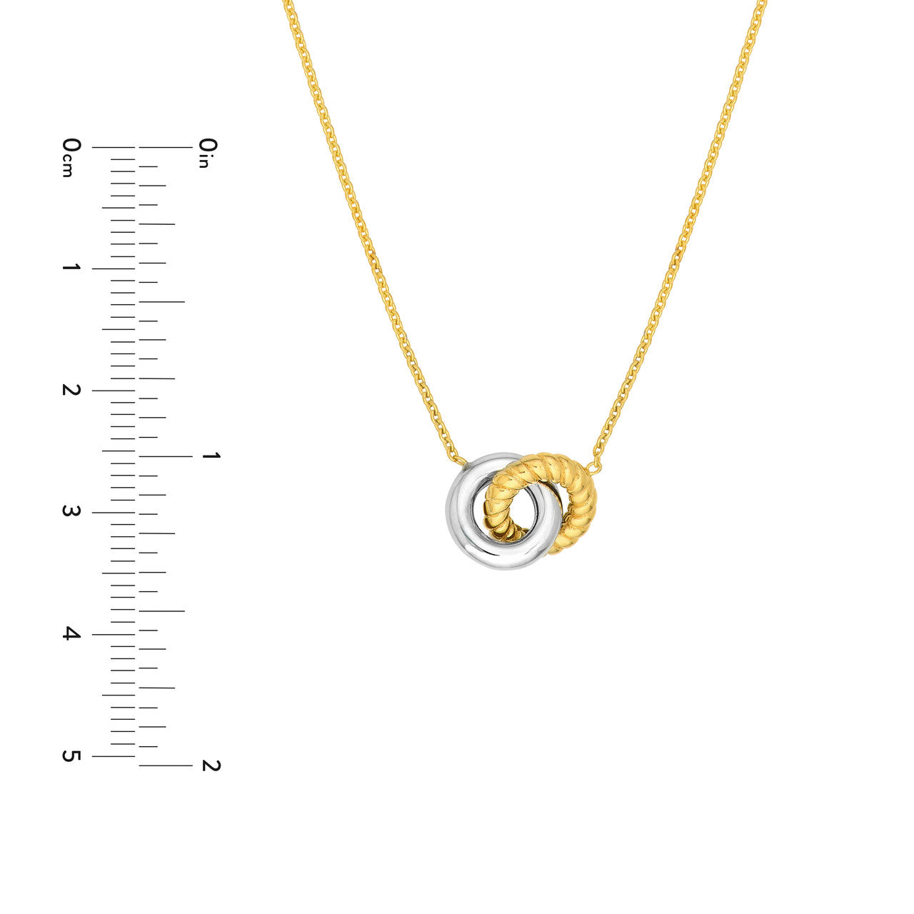 Two Tone Interlocking Circle Necklace 14k Yellow and White Gold