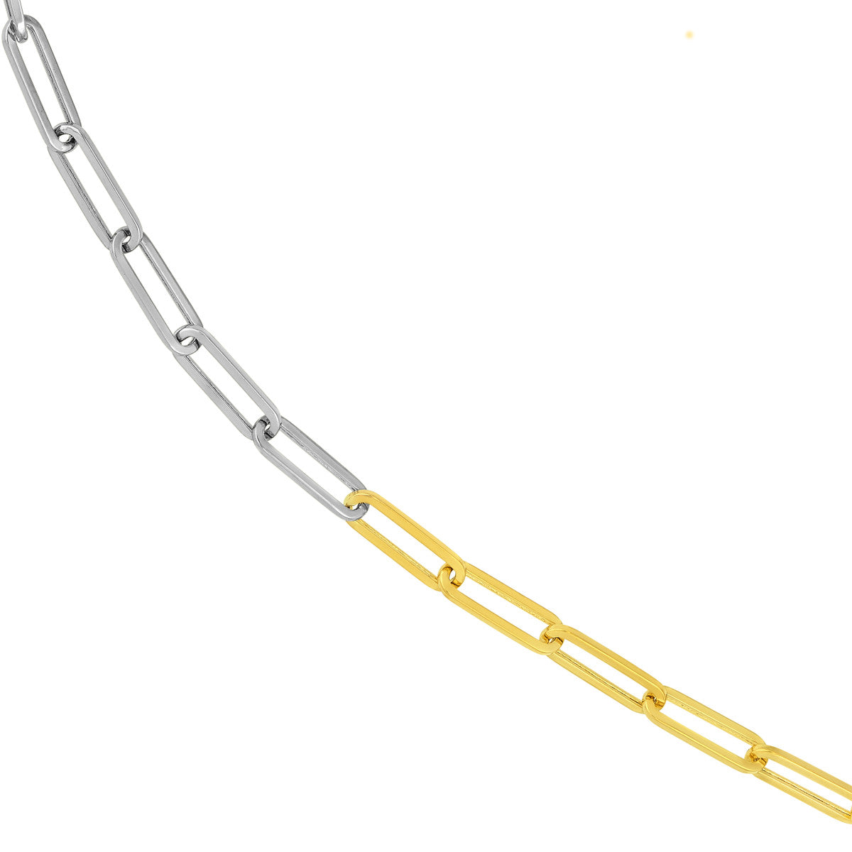 Two Tone Hollow 50/50 Paperclip Necklace 14K Gold