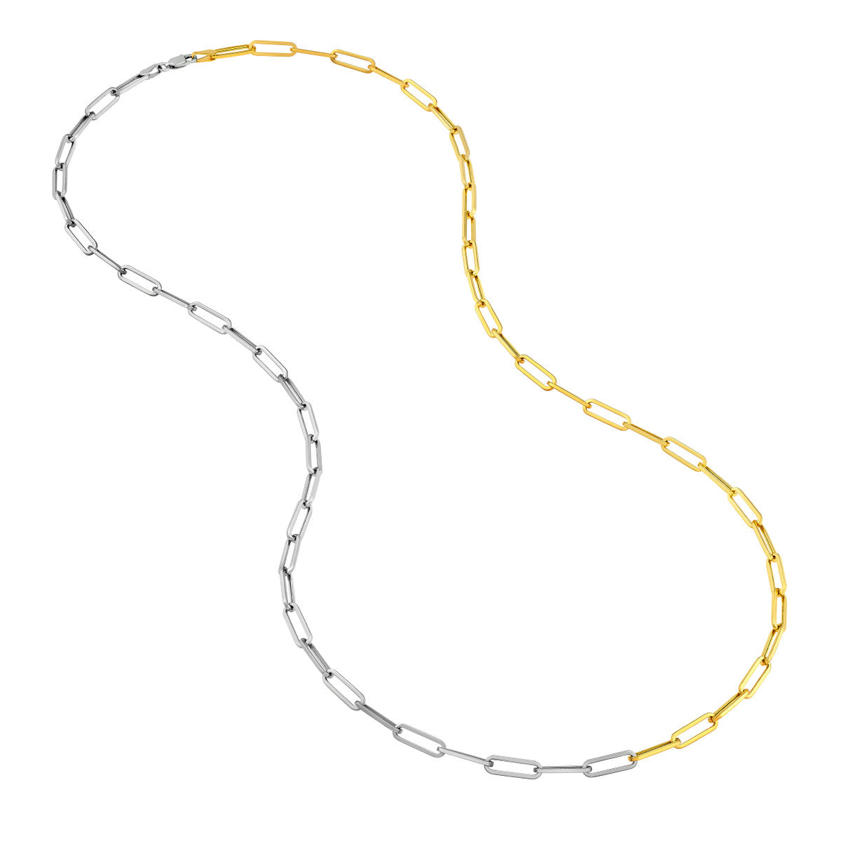 Two Tone Hollow 50/50 Paperclip Necklace 14K Gold