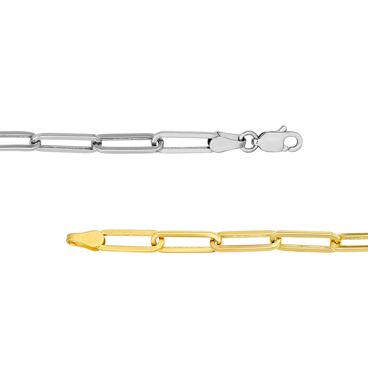 Two Tone Hollow 50/50 Paperclip Necklace 14K Gold