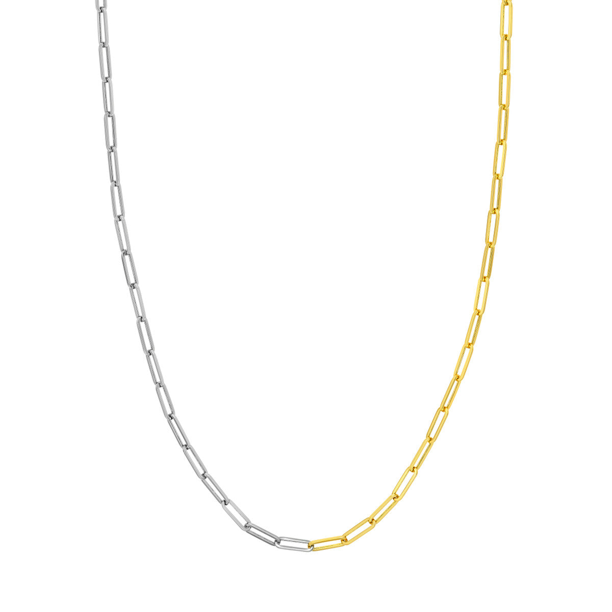 Two Tone Hollow 50/50 Paperclip Necklace 14K Gold