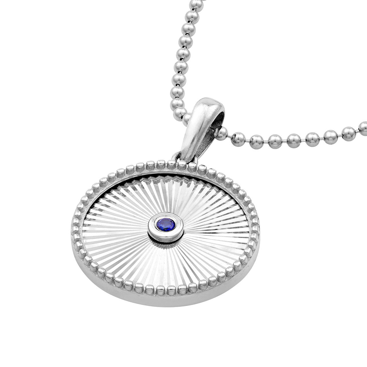 Round Sapphire Radiant Pendant 14K White Gold