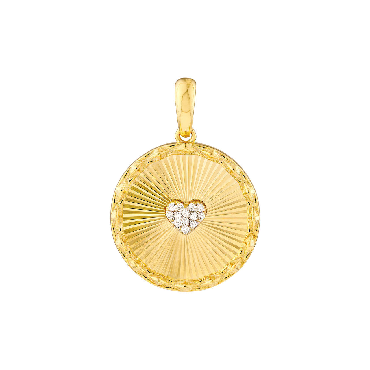 Round Radiant Diamond Heart Pendant 14K Yellow Gold