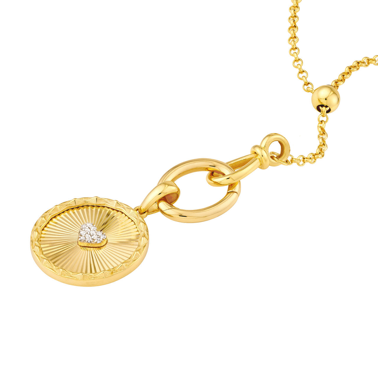 Round Radiant Diamond Heart Pendant 14K Yellow Gold