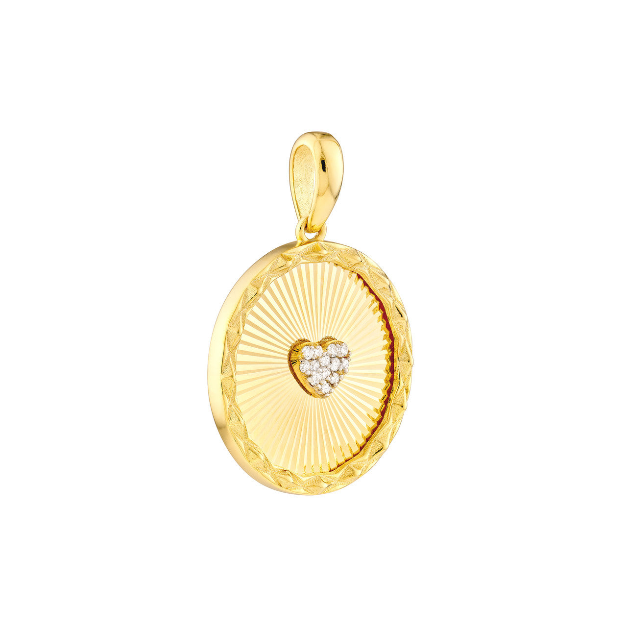 Round Radiant Diamond Heart Pendant 14K Yellow Gold