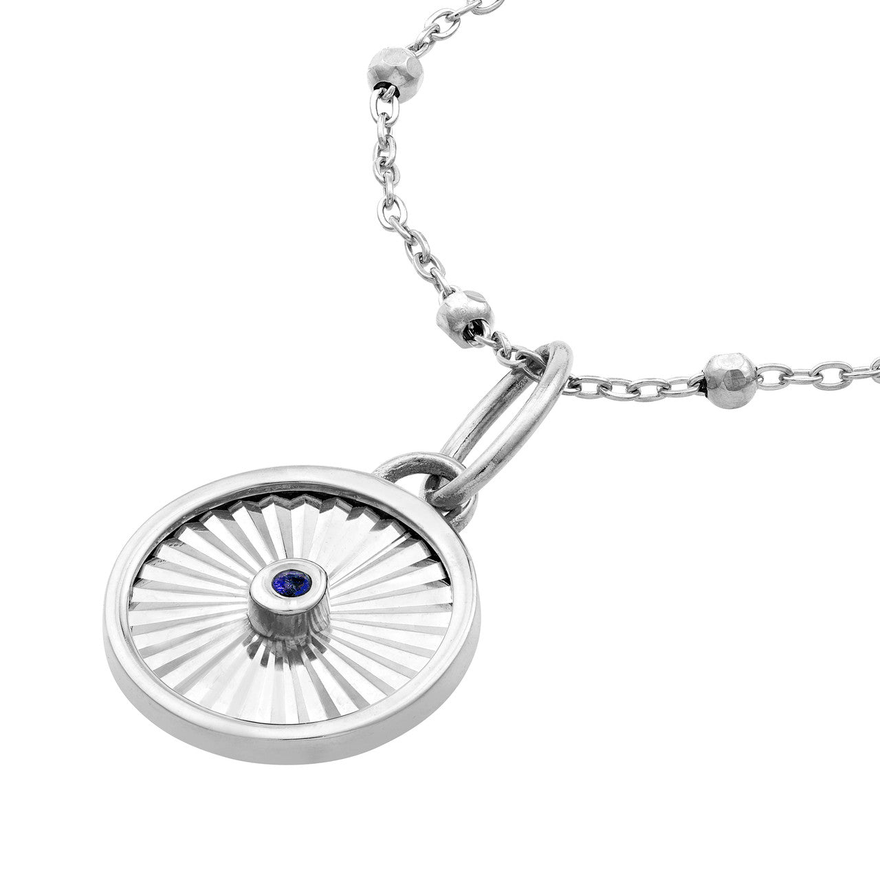 Sapphire Radiant Round Pendant in 14K White Gold