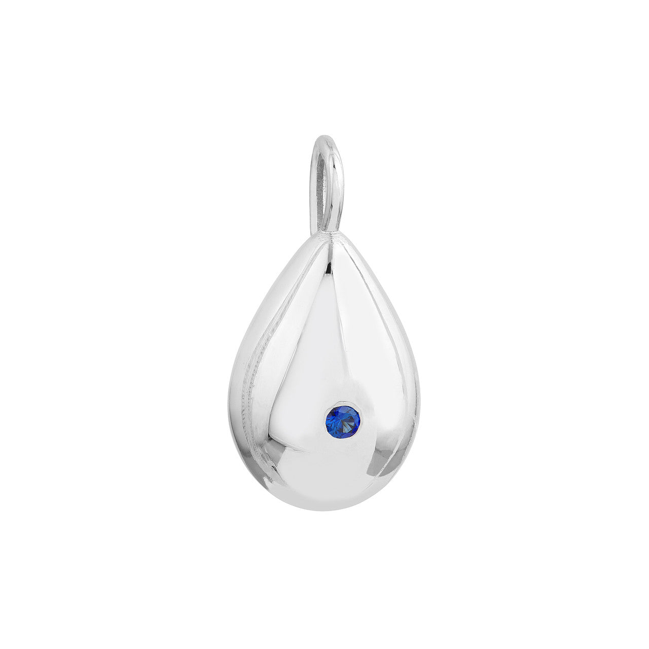 Sapphire Puffed Teardrop Pendant in White Gold