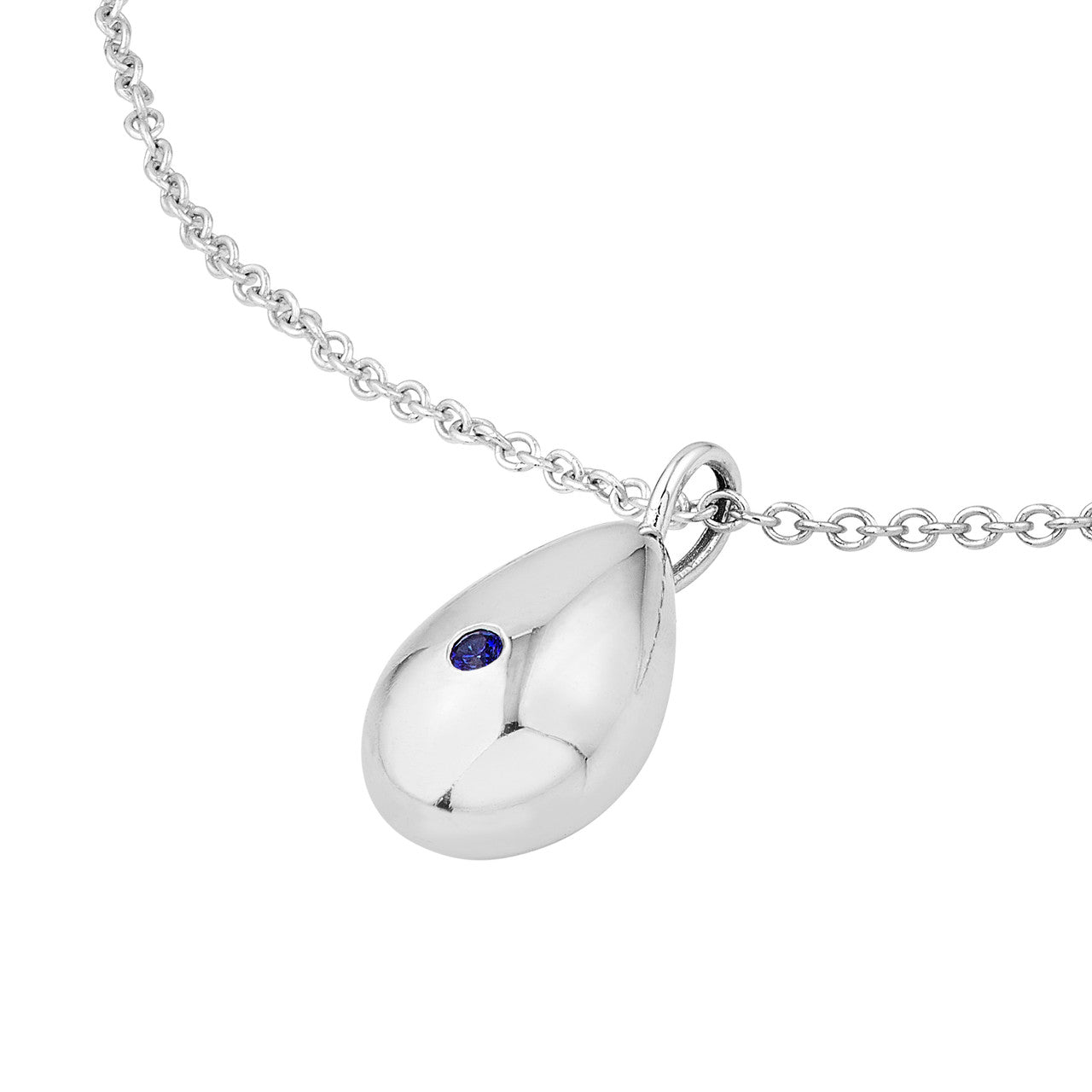 Sapphire Puffed Teardrop Pendant in White Gold