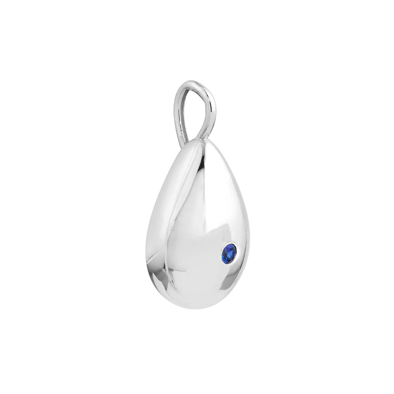 Sapphire Puffed Teardrop Pendant in White Gold