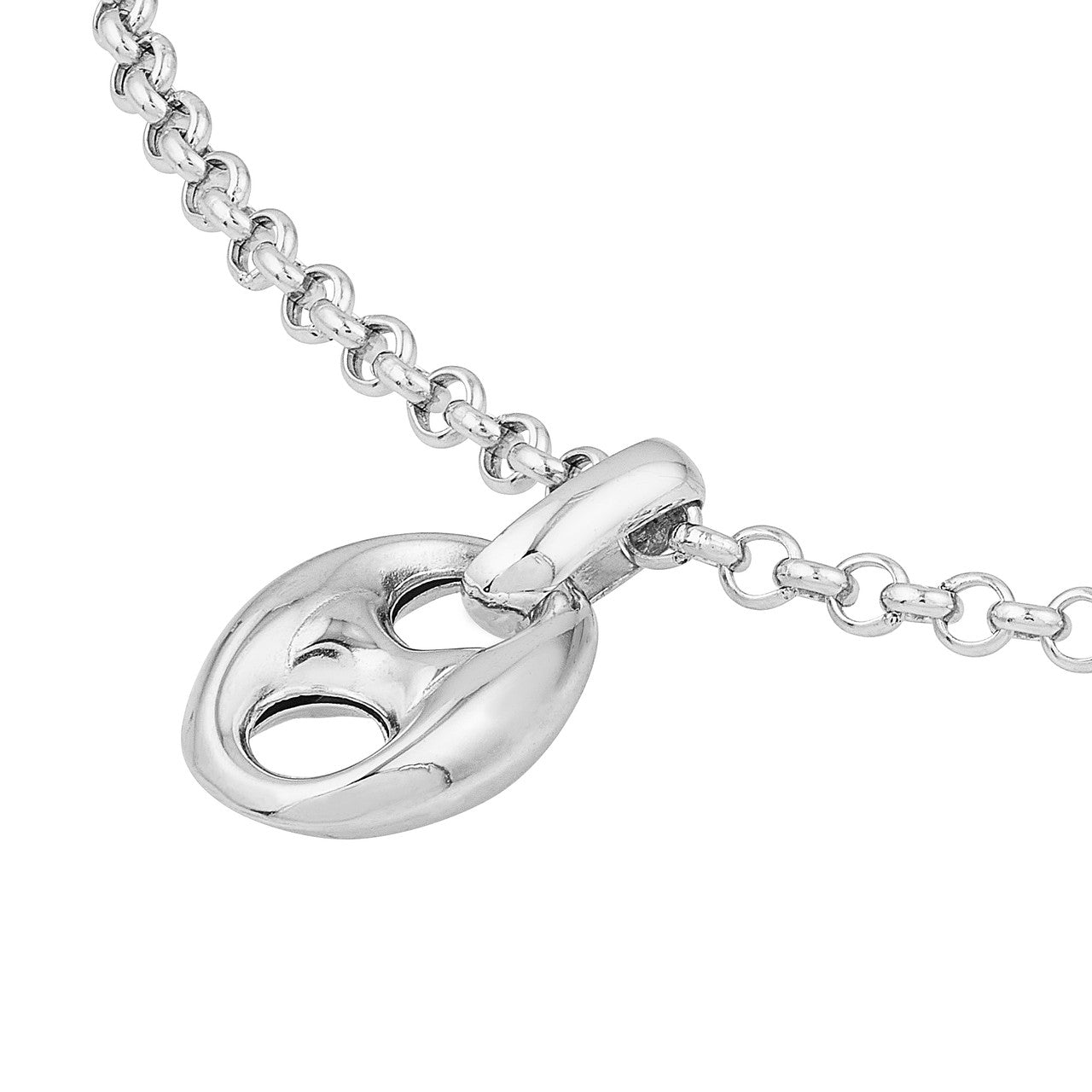 Polished Puffed Mariner Link Pendant in 14K White Gold