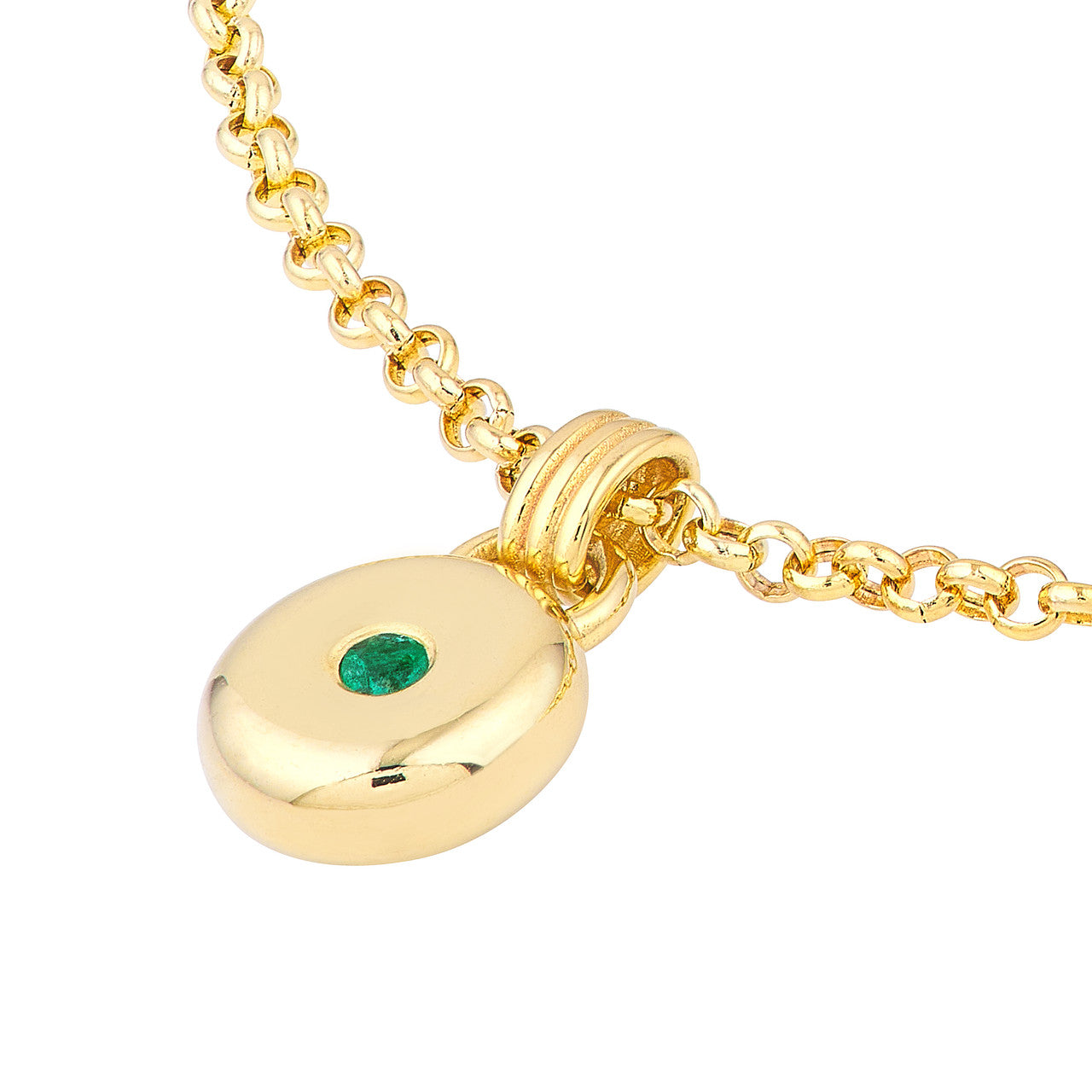 Emerald Round Pendant in 14K Yellow Gold