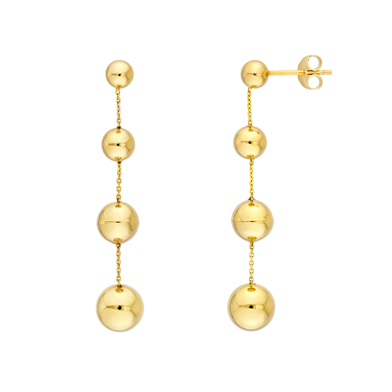 Graduated Bead Chain Dangle Earrings 14K Yellow Gold