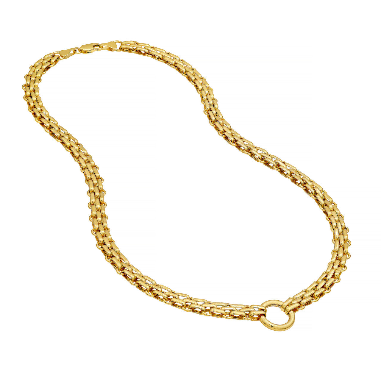 Hollow Railroad Link Necklace 14K Yellow Gold