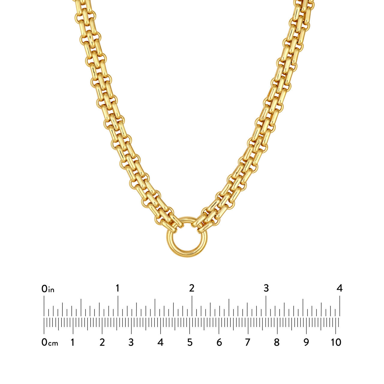 Hollow Railroad Link Necklace 14K Yellow Gold
