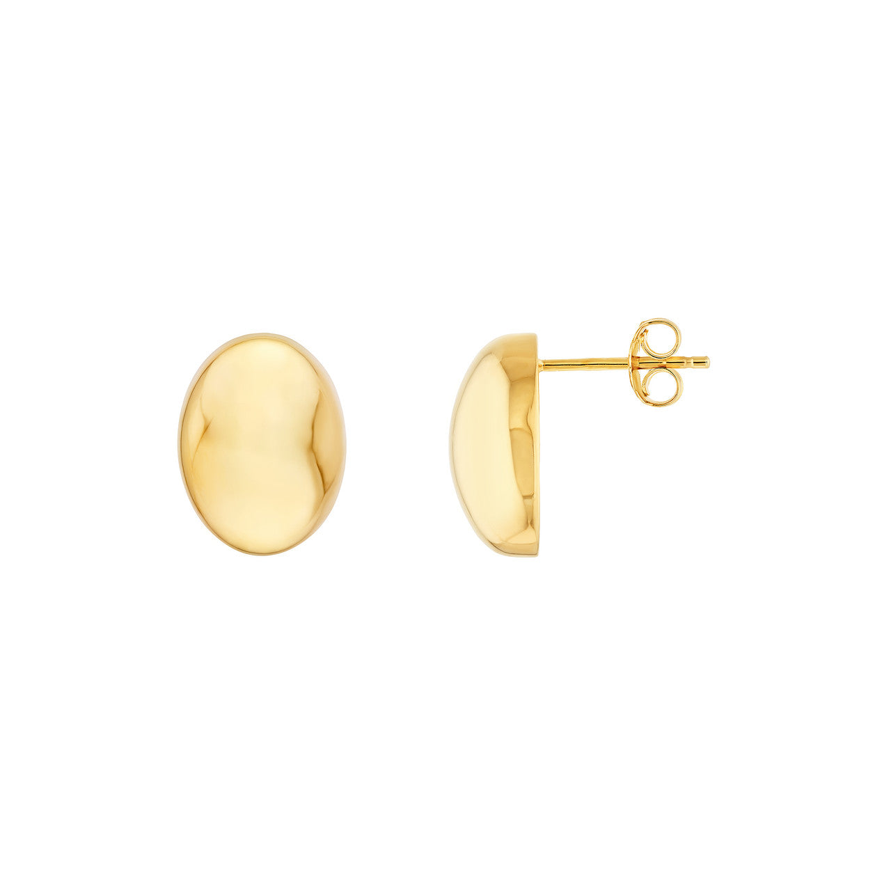 Puffy Oval Stud Earrings 14K Yellow Gold