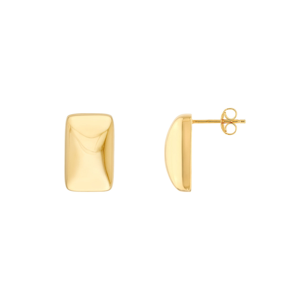 Puffy Rectangle Stud Earrings 14K Yellow Gold