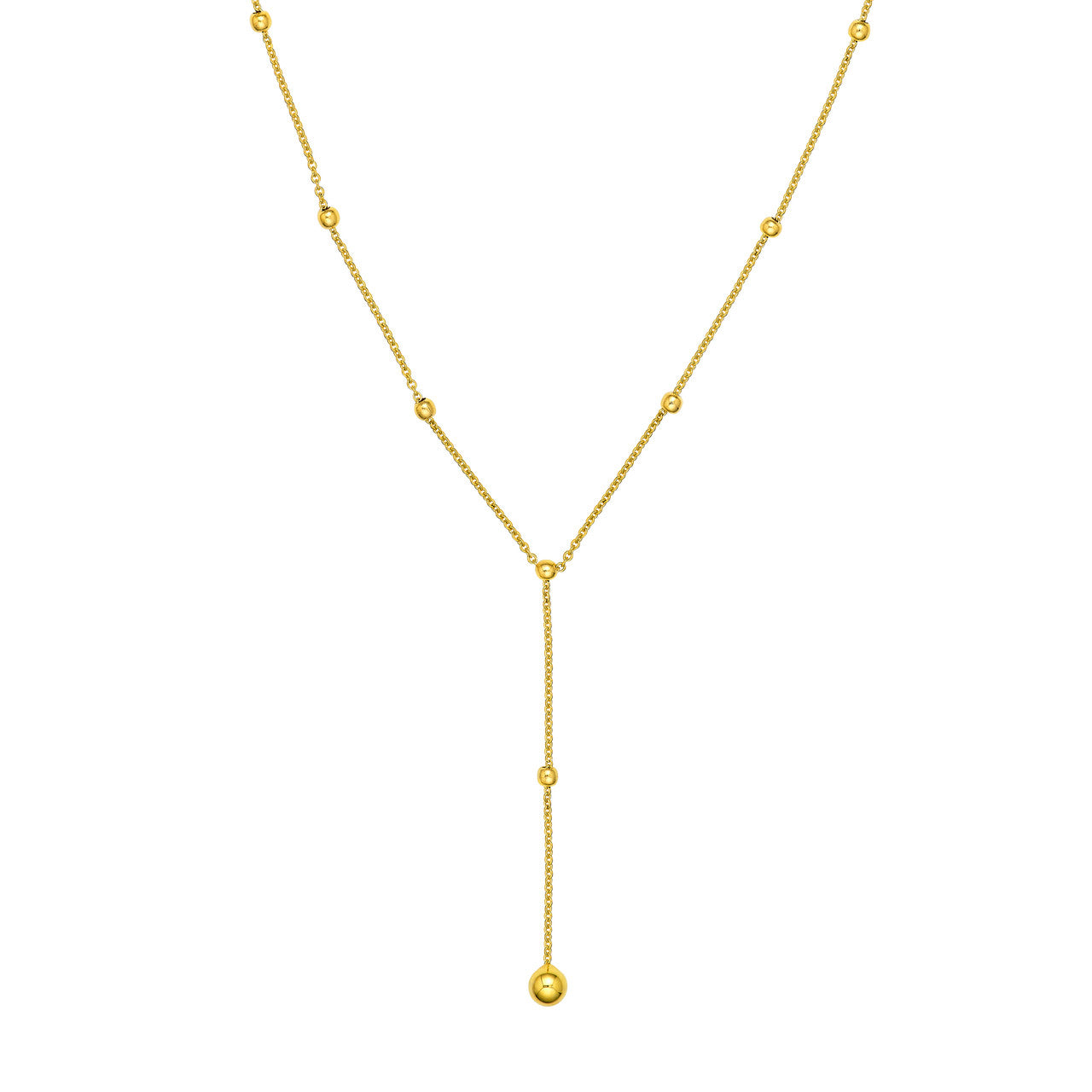 Beaded Chain Lariat Necklace 14K Yellow Gold